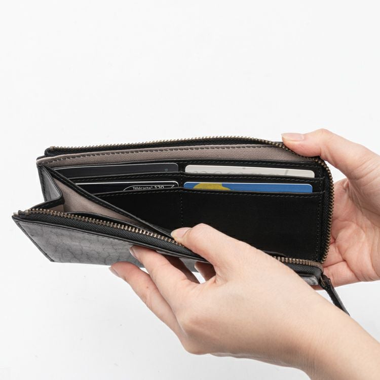 【未使用に近い】SARTORE 本革 ハラコ BLACK〈定価110,000円〉 ハラコの本革でハンドメイドした長財布/大きな財布/LV-harako-white 長
